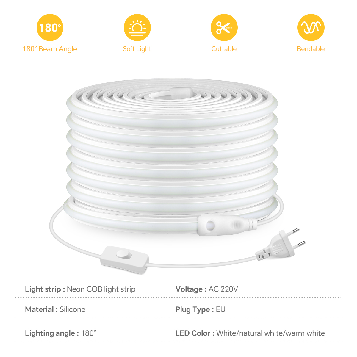 220V COB Led Strip High Densit - đánh giá và giá Power Switch Outdoor